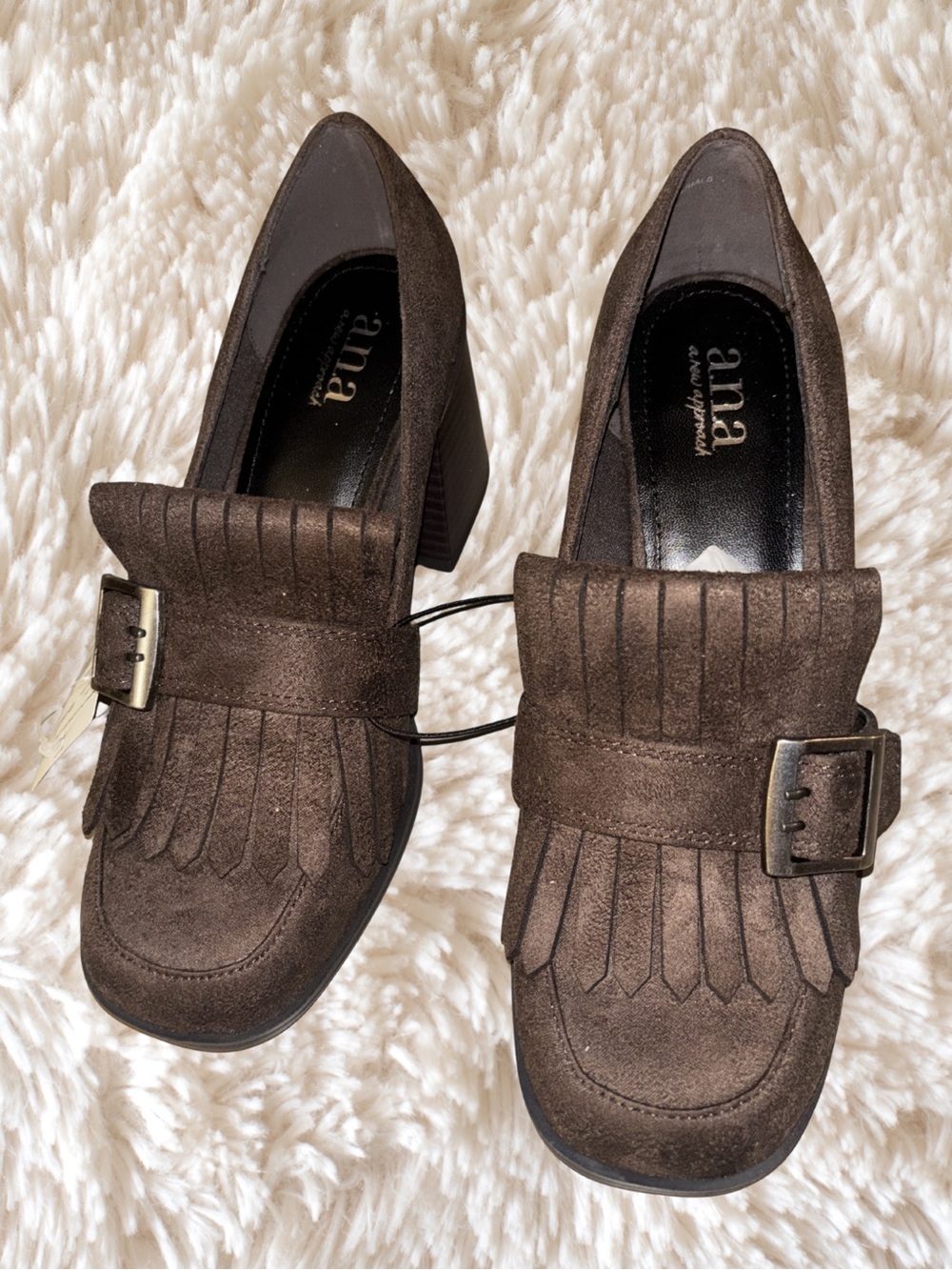 a.n.a Dark Brown Suede Fringe Buckle Loafers